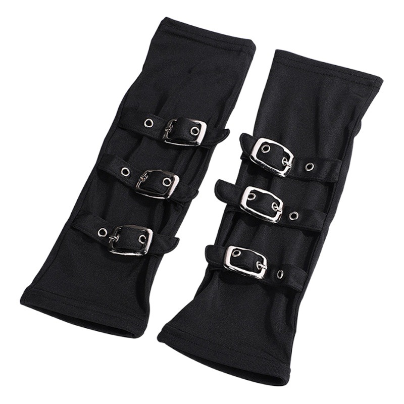 Moda estilo europeo y americano personalizado correa de muñeca japonesa mitones punk partido negro leche guantes de seda
