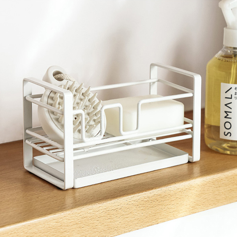Kitchen Sponge Rack Organizer, Iron Sponge Drain Rack, Steel Wire Dishcloth Soap Washing Sponge Sink Kitchen Storage