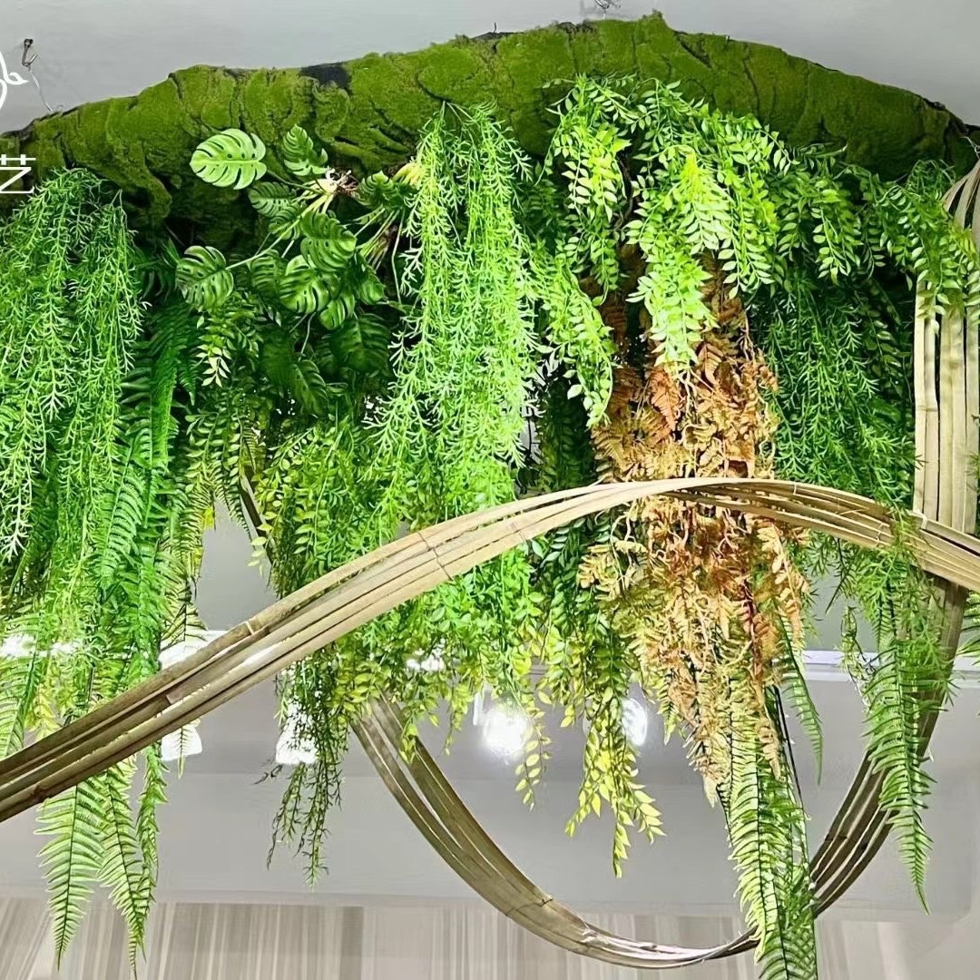 Boda suave techo planta verde techo hoja verde Mori salón de bodas decoración del Hotel Flor falsa venta al por mayor planta verde
