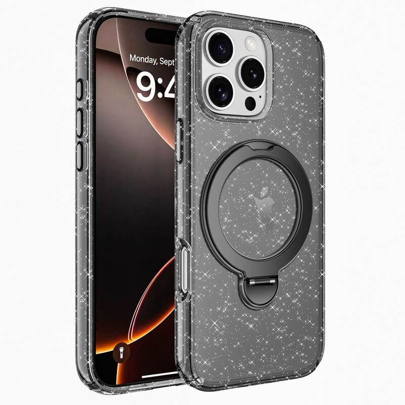 Defender 16Plus Apple Iphone16Promax Tail Pivot Rotating Stand Transparent Glitter Phone Case