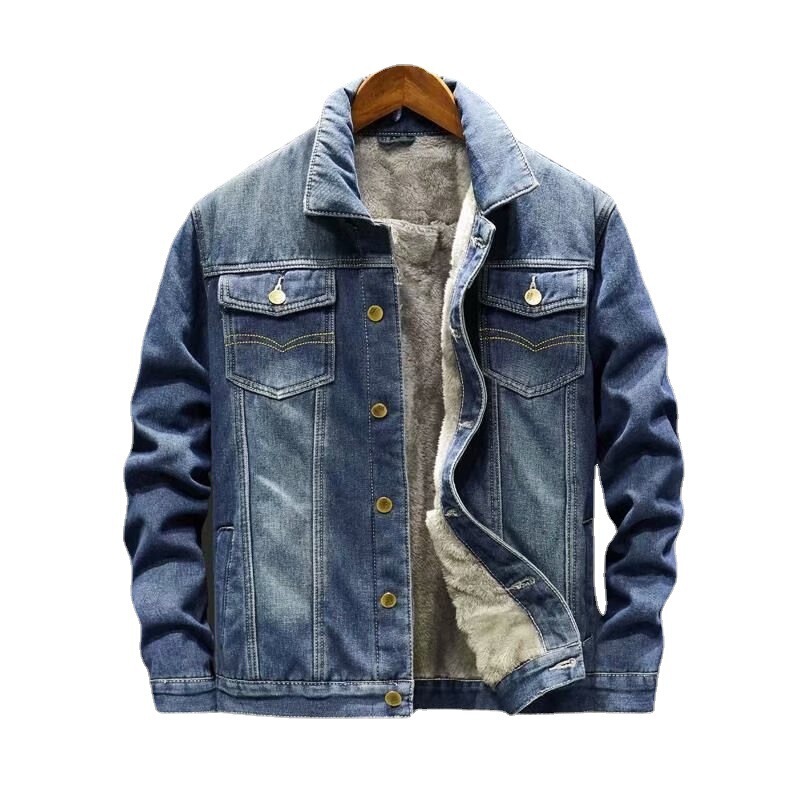 デニムのコートの男性の秋のゆったりしたファッションの保温服の上着の秋冬のタイプのベルベットの厚いカジュアルなファッションのブランドのジャケット|undefined