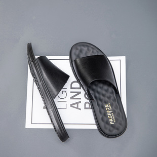 Soft leather slippers men's shoes spring and summer 2025 new men's sandals sandals and slippers cowhide dual-purpose casual beach shoes non-slip