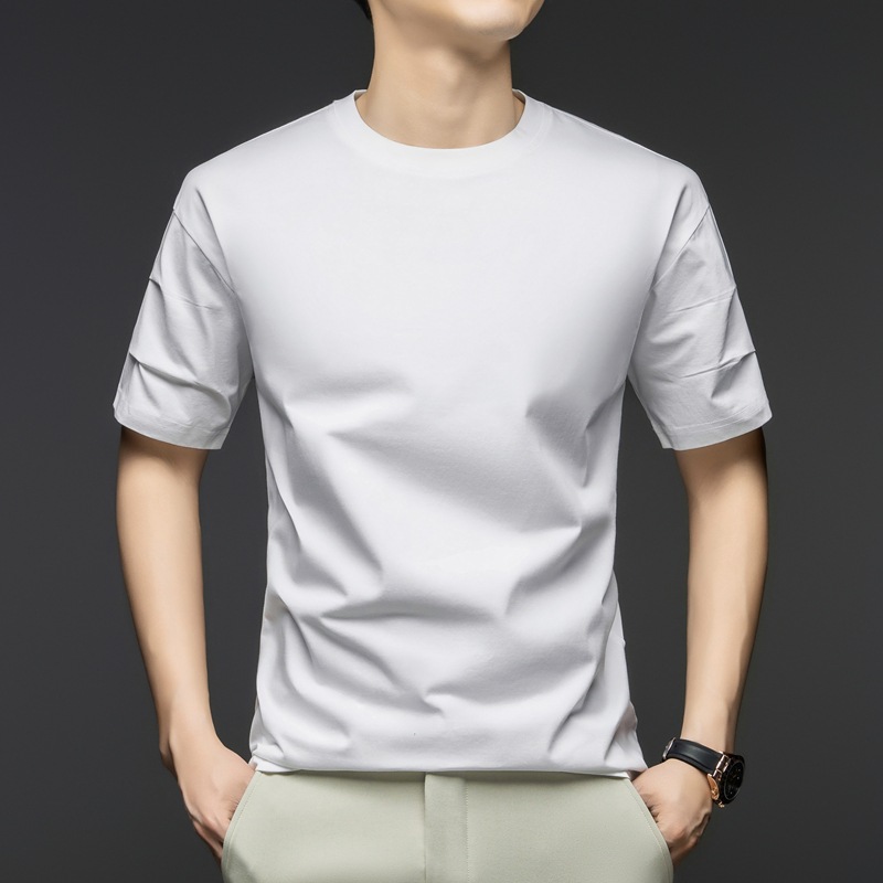 Summer solid color white thin base short sleeve T-shirt with a round…