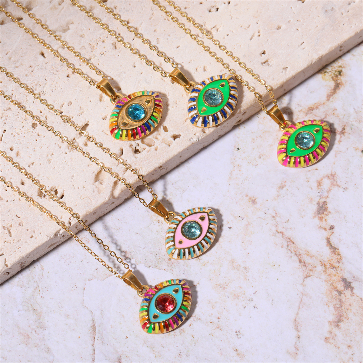 Devil's Eye Vintage Style 304 Stainless Steel Pendant Necklace Enamel Plating Lobster Trigger Clasp Closure display picture 6