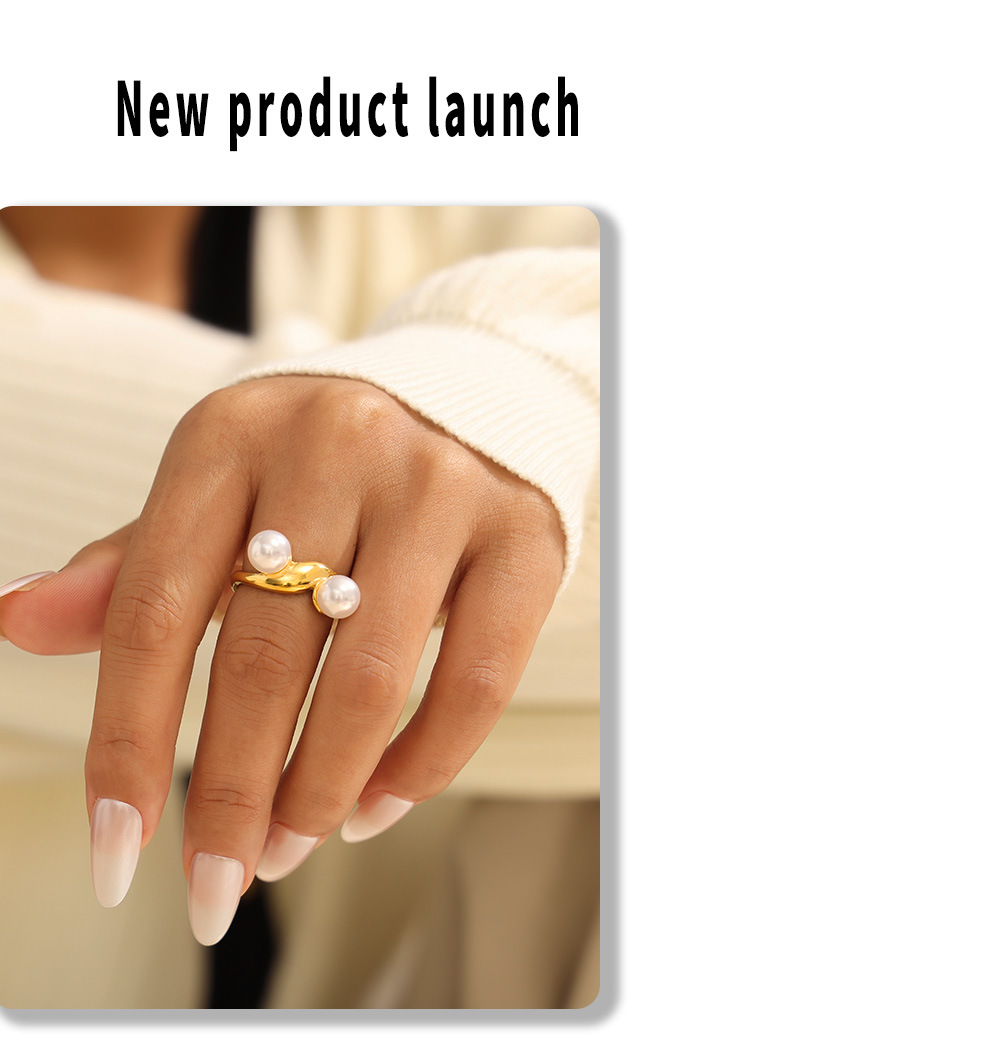 Simple Geometric Shape Irregular Imitation Pearl Opening Ring Women's Ring Ins Cold Style Niche Design_voghion.com