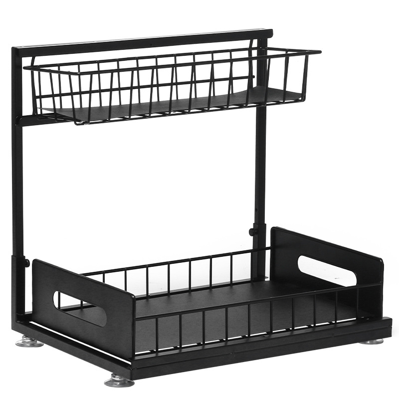 Rack de fregadero de la cocina transfronteriza estante de almacenamiento multiusos retráctil de hierro estante de almacenamiento de condimentos estirable de doble capa para el hogar