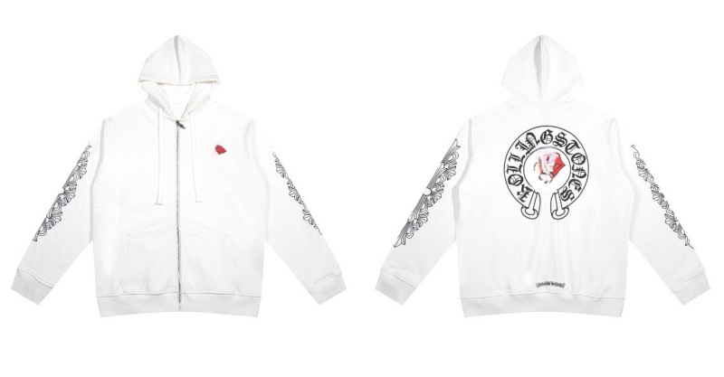 24ss 新しい高品質クロムハーツ馬蹄クロスフード付きジッパートレーナー工場卸売|undefined