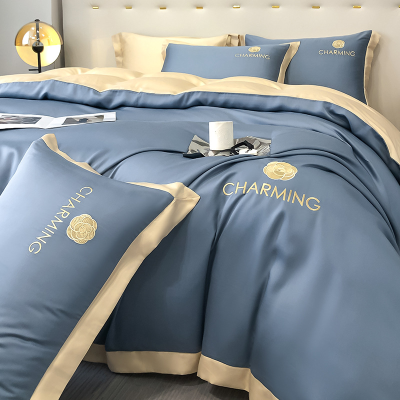 Cuatro piezas de seda de hielo de verano seda lisa cama cama de lujo ligera cama de lujo cama de tres piezas de verano