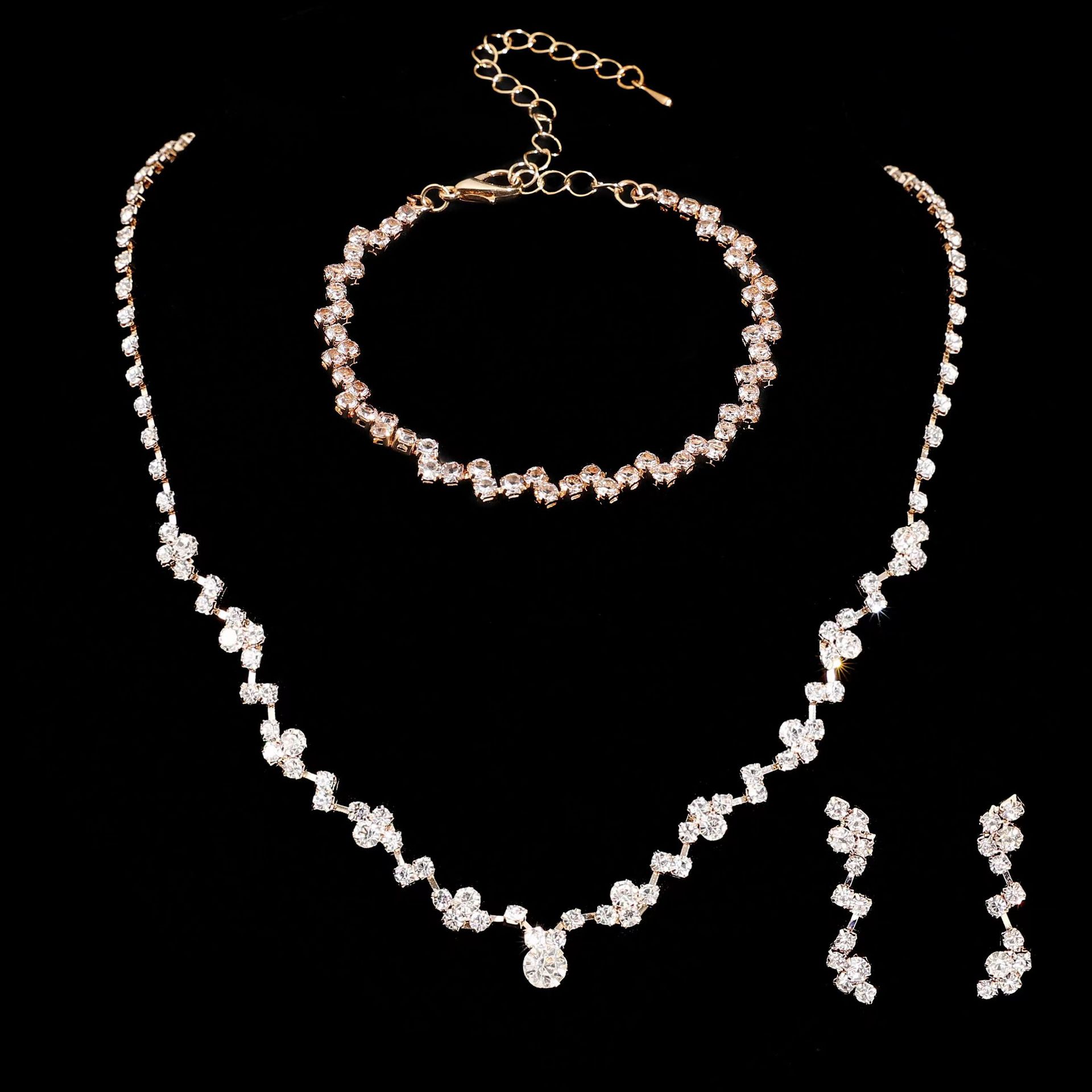 55g Weight Fashion Flower Alloy Inlay Rhinestones Women's Bracelets Earrings Necklace