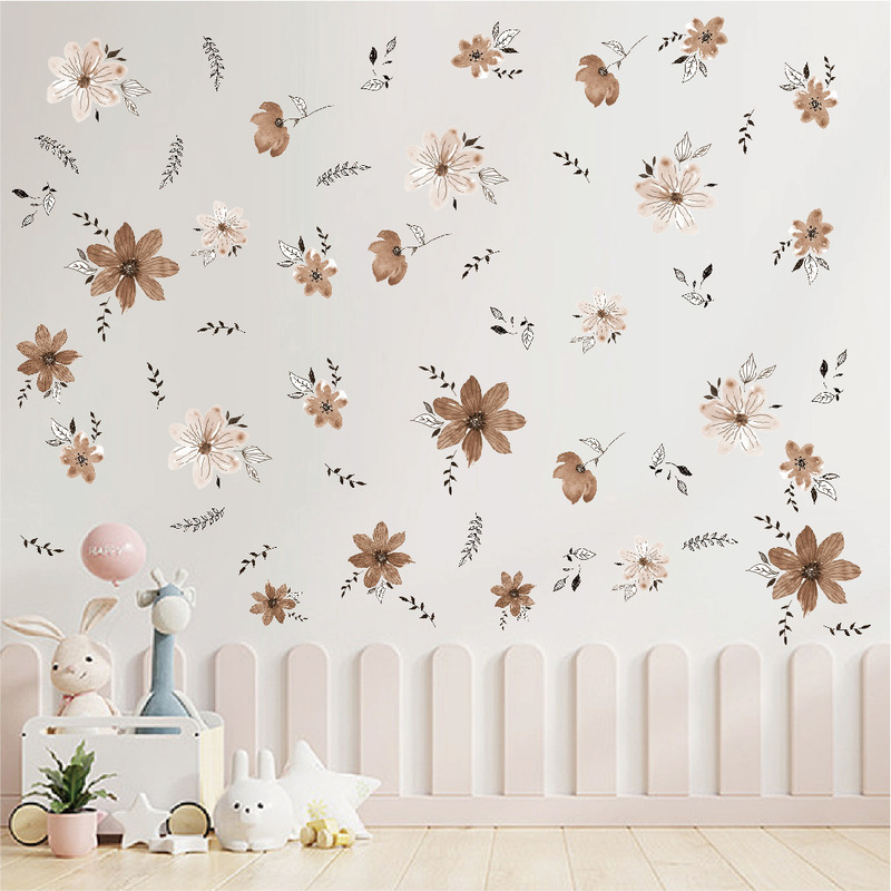 Autumn Yellow Flower Fresh Flower Wall Sticker Ins Style Living Room Bedroom Background Decorative Wallpaper Self-adhesive PVC Sticker