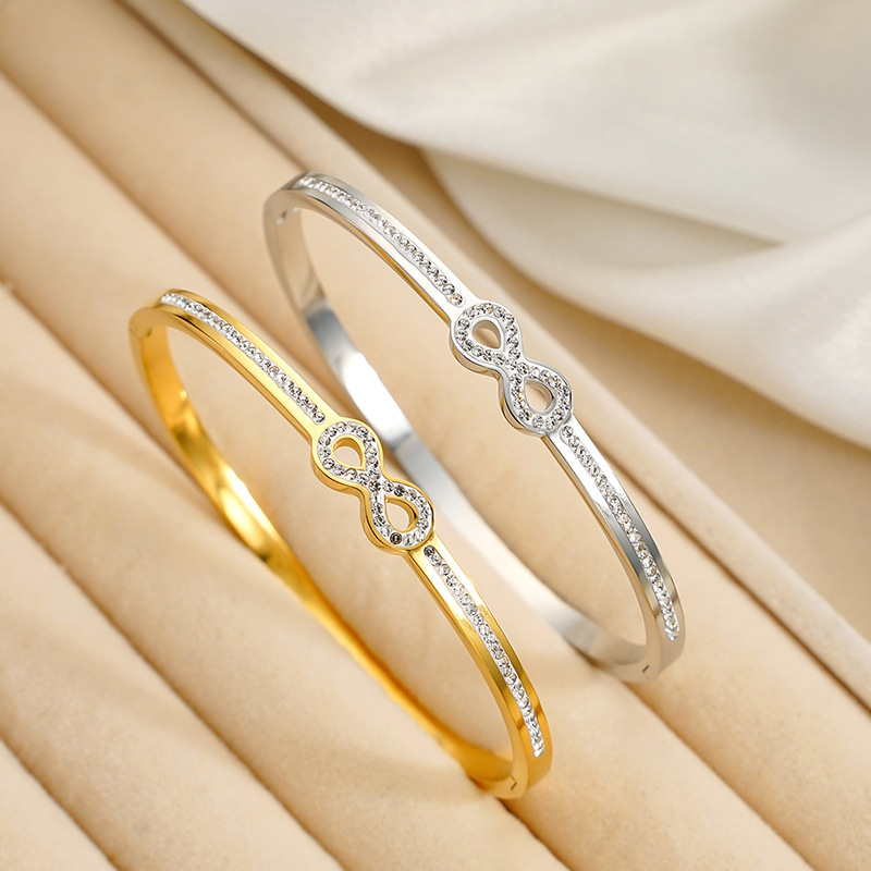 Cross-border European and American Unlimited Symbol Kink Bracelet with Diamond Stainless Steel Fashion All-match 8-character Full Diamond Ladies Bracelet Cross-border European and American Unlimited Symbol Kink Bracelet with Diamond Stainless Steel Fashion All-match 8-character Full Diamond Ladies Bracelet
