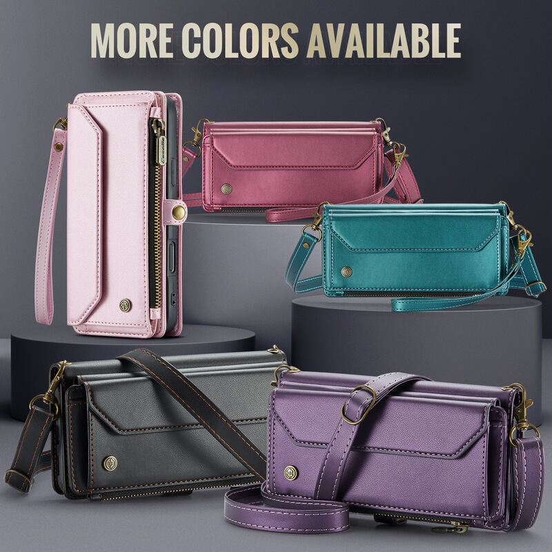 Suitable for Iphone17P Multifunctional Card-Inserting Zipper Bag, Apple 15, Samsung S25U, Socialite Backpack, Crossbody Leather Case