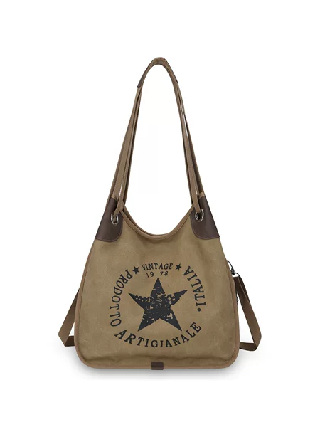 Vintage printed canvas tote bag for women, large-capacity underarm bag, canvas shoulder bag, casual crossbody bag, commuter bag