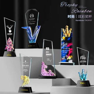 批发炫彩水晶奖杯定制公司年会团队荣誉颁优秀员工纪念品