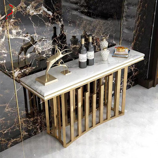 Light Luxury Entrance Table Stainless Steel Marble Entrance Table Against the Wall Living Room Corridor Aisle Narrow Entrance Cabinet Creative Slate