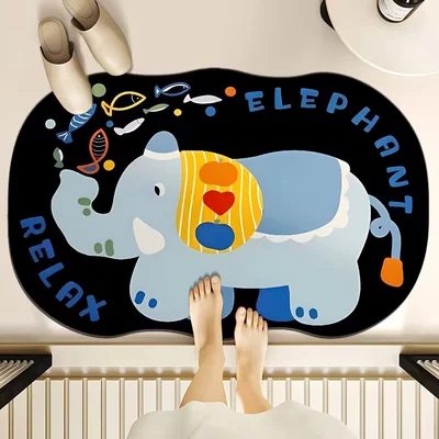 Avtomobil döşəmə paspasları — Mat Cartoon Diatom Mud Mat - blue-elephant-4060cm-diatom-mud