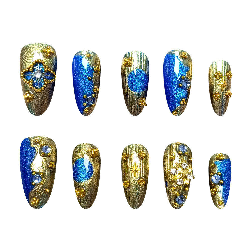 10 piezas de armadura de vestir hecha a mano, armadura de ojos de gato azul, armadura de almendras, uñas barrocas, estilo portátil image 6