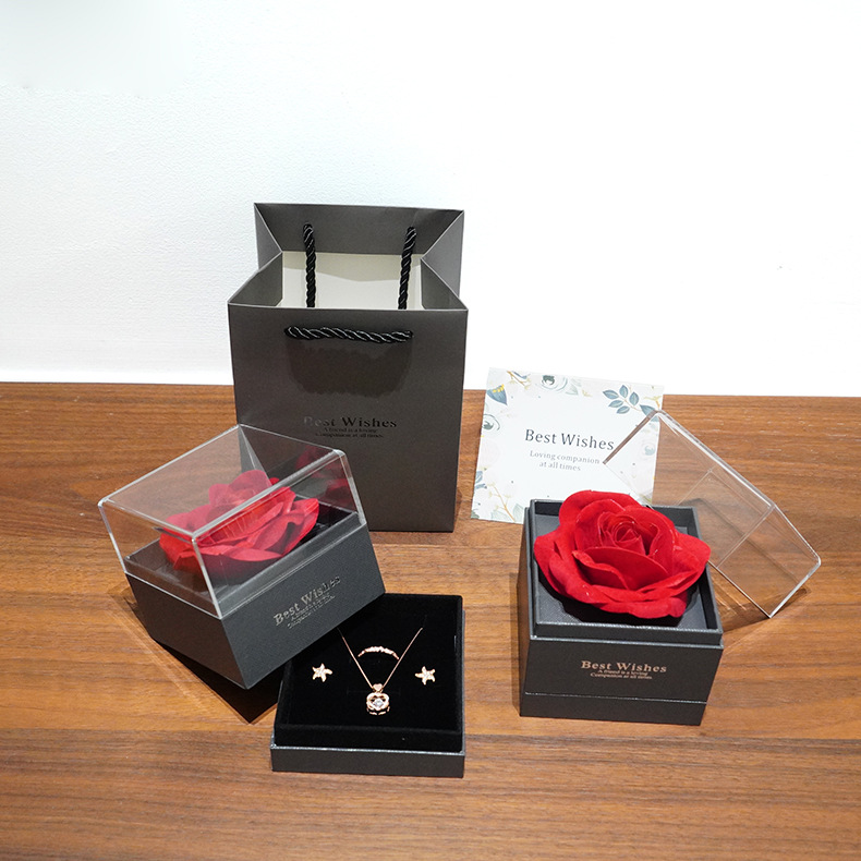 新品厂家现货灰色亚克力天地盖耳钉项链戒指首饰礼盒情人节送礼