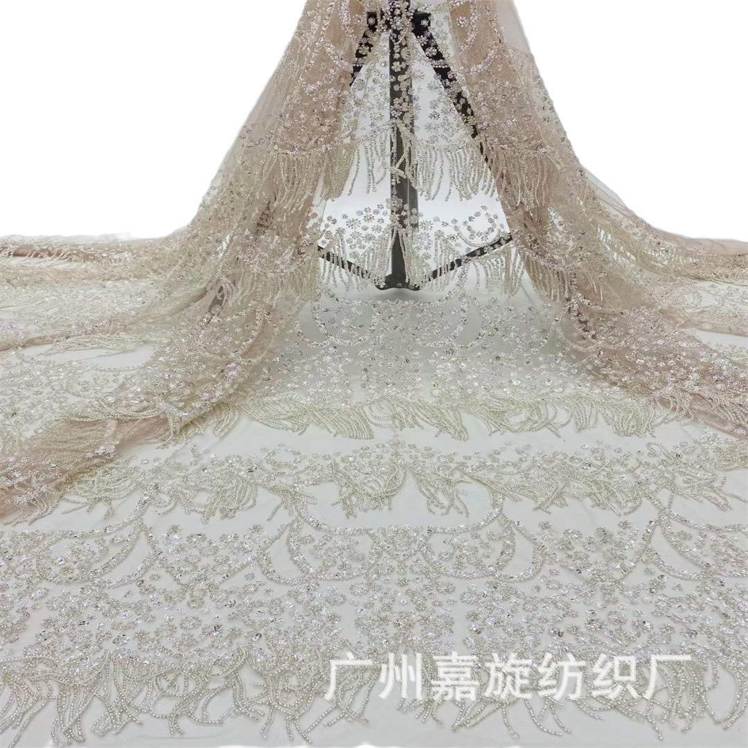 industria pesada europea y americana bordado cuentas de bodas tela de paleta africana con cuentas de encaje vestido de rendimiento JX4197