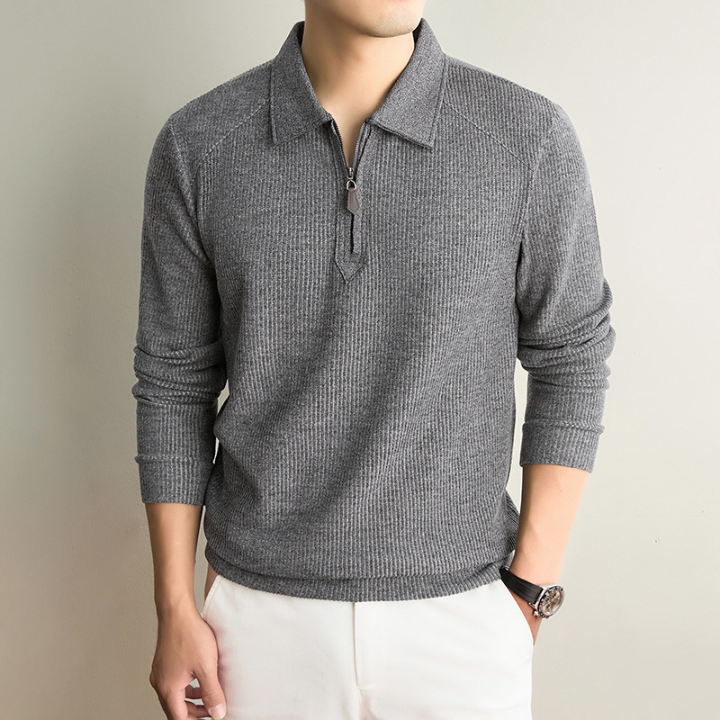 Autumn and winter half-zip long-sleeve polo shirt for men, new style, turn-down collar, light luxury, casual, skin-friendly knitted T-shirt, base layer sweater Autumn and winter half-zip long-sleeve polo shirt for men, new style, turn-down collar, light luxury, casual, skin-friendly knitted T-shirt, base layer sweater