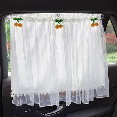 Car curtains Protection Car Curtain, Baby Suction - suction-cup-style-yellow-cherry-corn-grid-double-layer-curtain-white