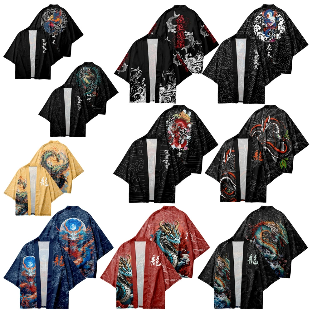 2025 трансграничный национальный стиль дракон тотем плащ кардиган периферия 3D цифровая печать повседневный кимоно домашний халат оптом