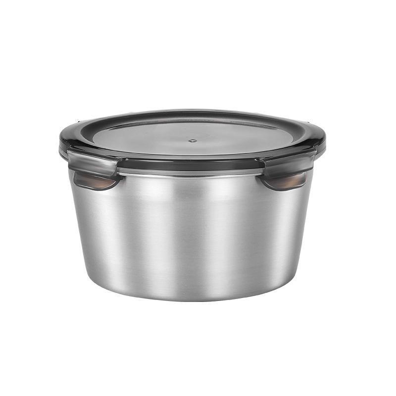 Caja de almacenamiento redonda de acero inoxidable caja de almacenamiento de refrigerador de grado alimenticio caja de almacenamiento al aire libre caja de comidas de campamento doméstica