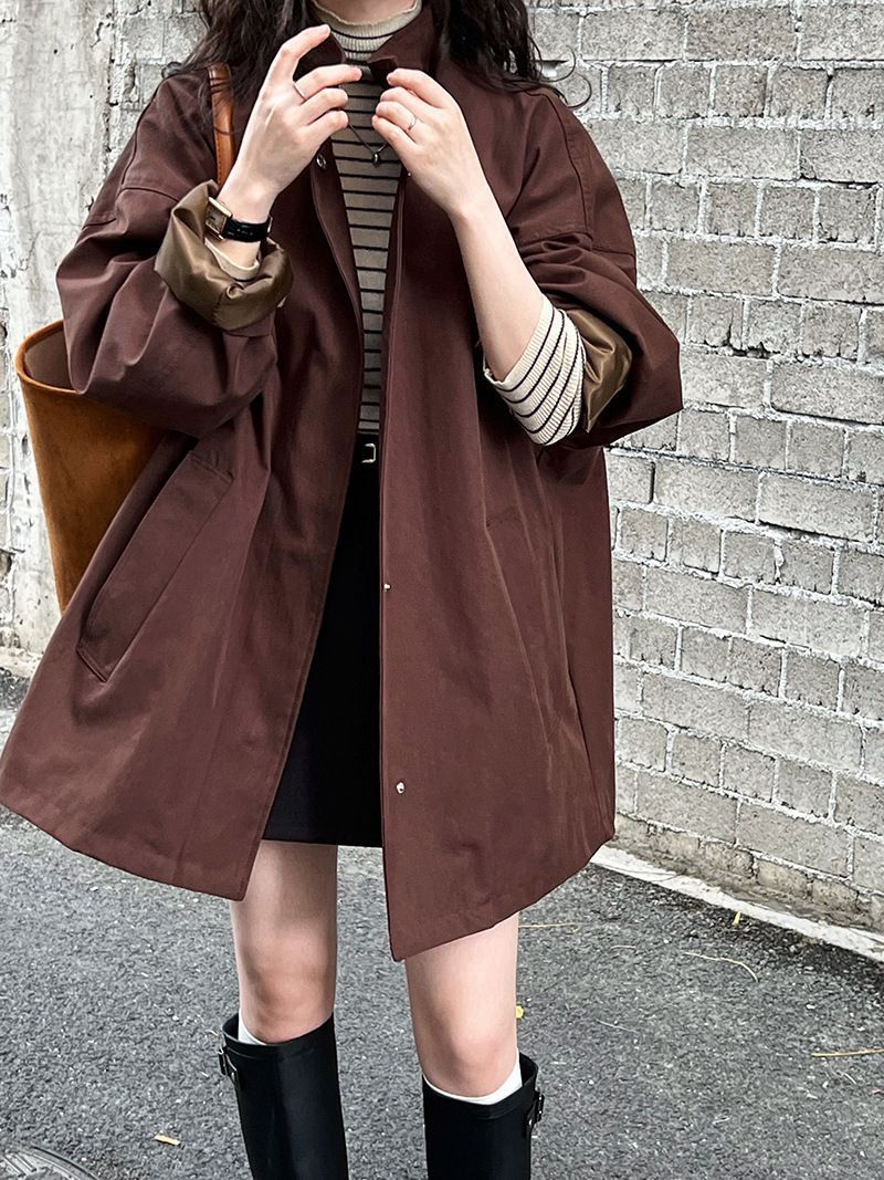 休闲2025简约装春秋小个子款风衣外套女宽松百搭军工日系大衣廓形