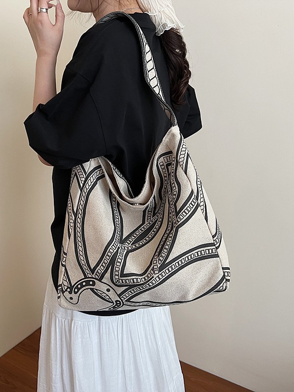 Bolsos para mujer 2025 nuevo estilo con estampado de lino de gran capacidad bolso de viaje casual tendencia perezosa bolso de hombro simple de viaje