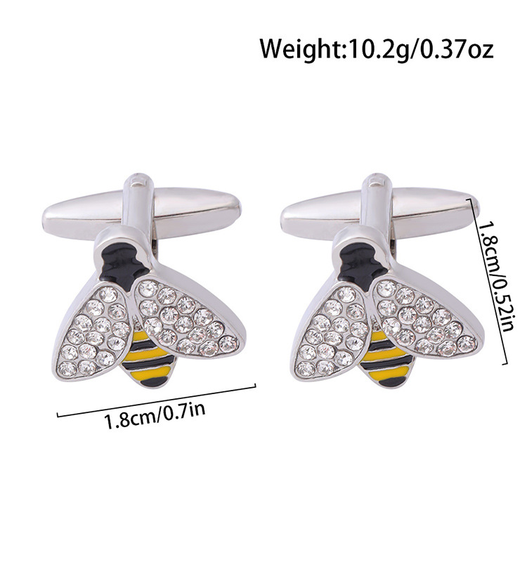 Manschettenknöpfe mit Biene und Strasssteinen, Manschettenknöpfe in Tierform, Manschettenknöpfe für Herren, französische Hemdmanschettennägel, Manschettenknöpfe vor Ort_voghion.com