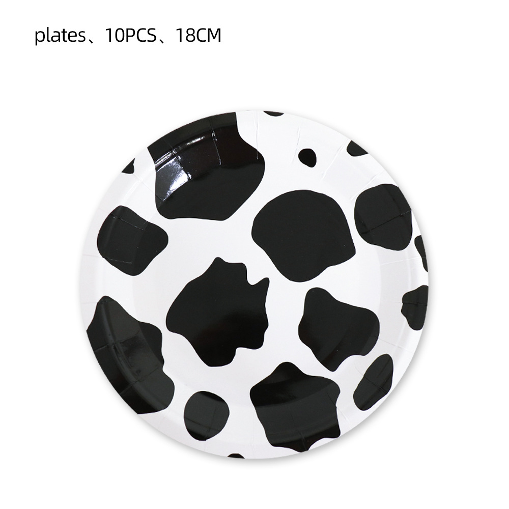 Vacas blancas y negras estampadas vajilla de fiesta bandeja de papel papel papel papel papel papel papel papel regalo bebé fiesta animales de granja decoración temática