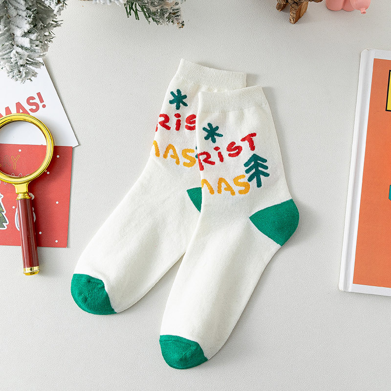 Caja de regalo calcetines de Navidad para niños otoño e invierno tema de Navidad calcetines de algodón Inglés rojo caja de regalo calcetines de tubo de pareja image 10