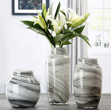 风晴工艺 水墨玻璃花瓶摆件客厅简约插花花瓶中式现代装饰品路引