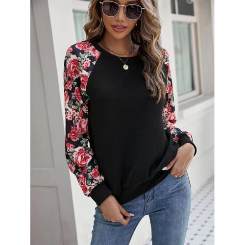 cross-border autumn new style print splicing fashionable all-matching casual sweater women's blouse