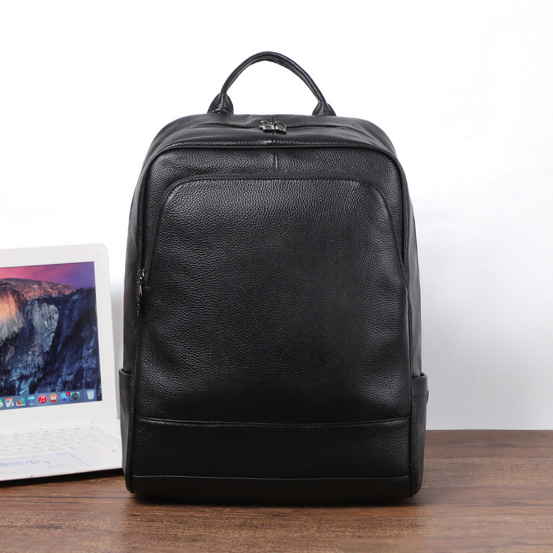 Ba lô nam da bò lớp đầu tiên đơn giản, túi đựng laptop đi học đi làm du lịch 42×32×12 cm — Màu đen