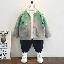 童装男童圆领小鳄鱼针织衫男宝宝毛衣开衫毛线衣外套2025新款衣服