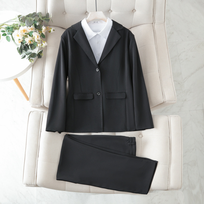 Plus-Size Women's Suit Set, Elegant and Slim-Fit, Long-Sleeve Autumn/Winter Team Workwear, Professional Office Attire