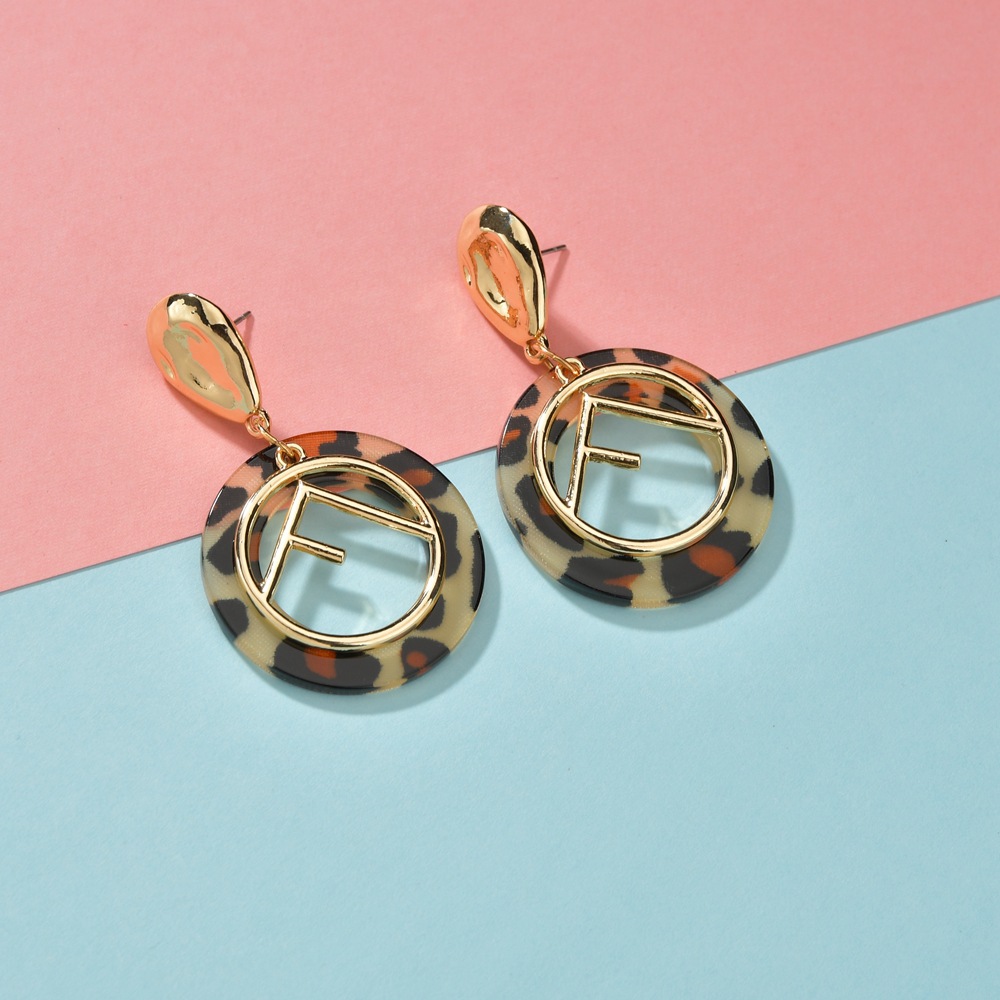 Geometric Pattern Metal Letter Retro Acrylic Leopard Print Earrings