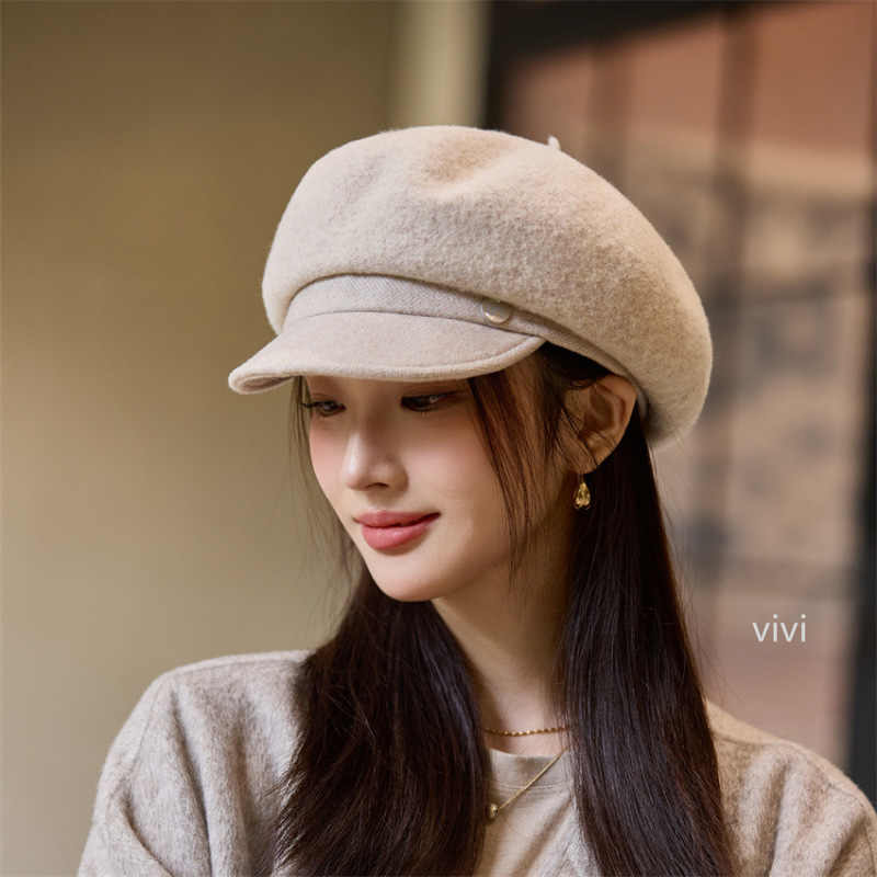 帽子秋冬时尚保暖毛呢八角帽冬季显脸小百搭报童贝雷帽子大头围|undefined