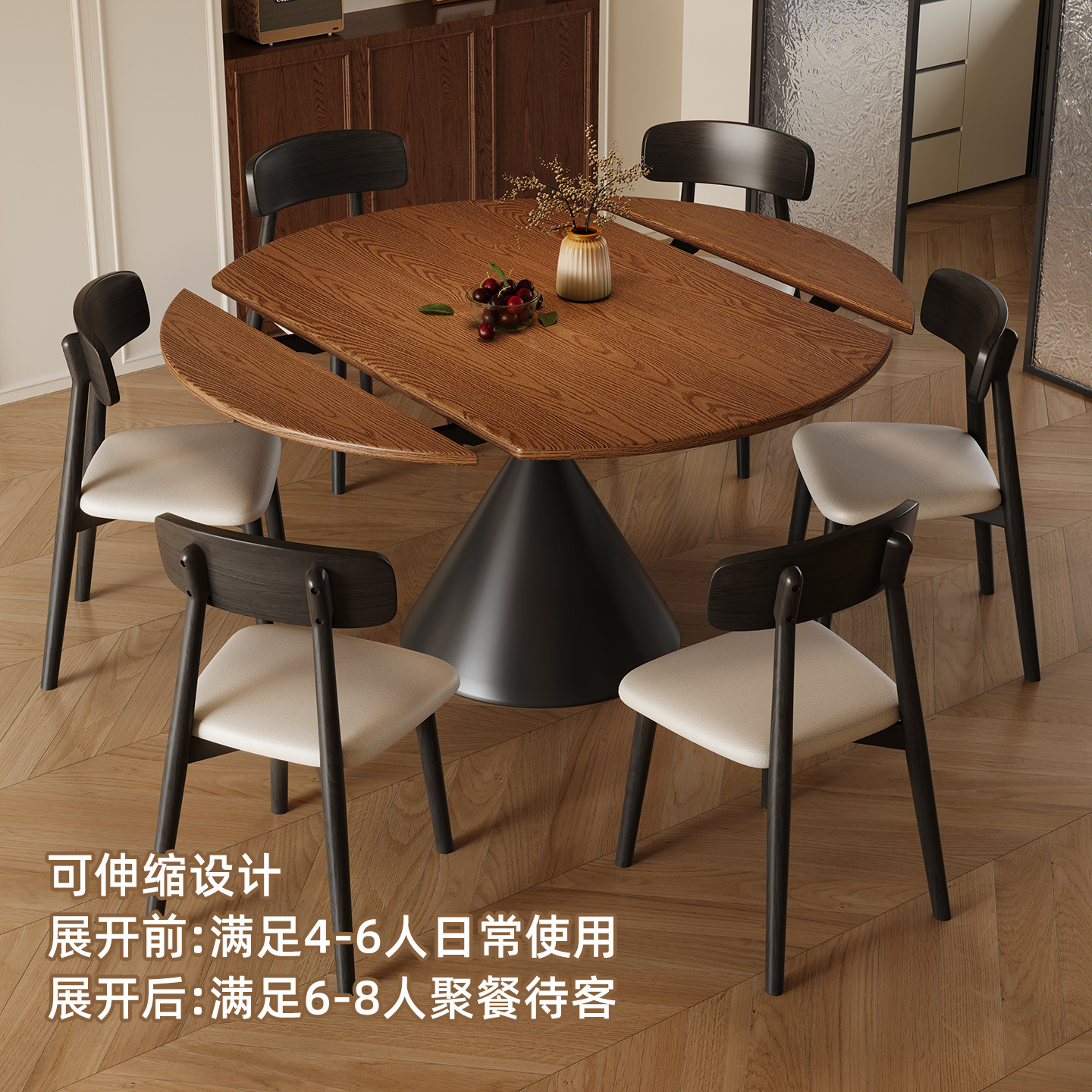 Retro francés estilo medieval cera blanca madera retráctil mesa de comedor de madera sólida mesa redonda casa pequeña mesa plegable de doble propósito