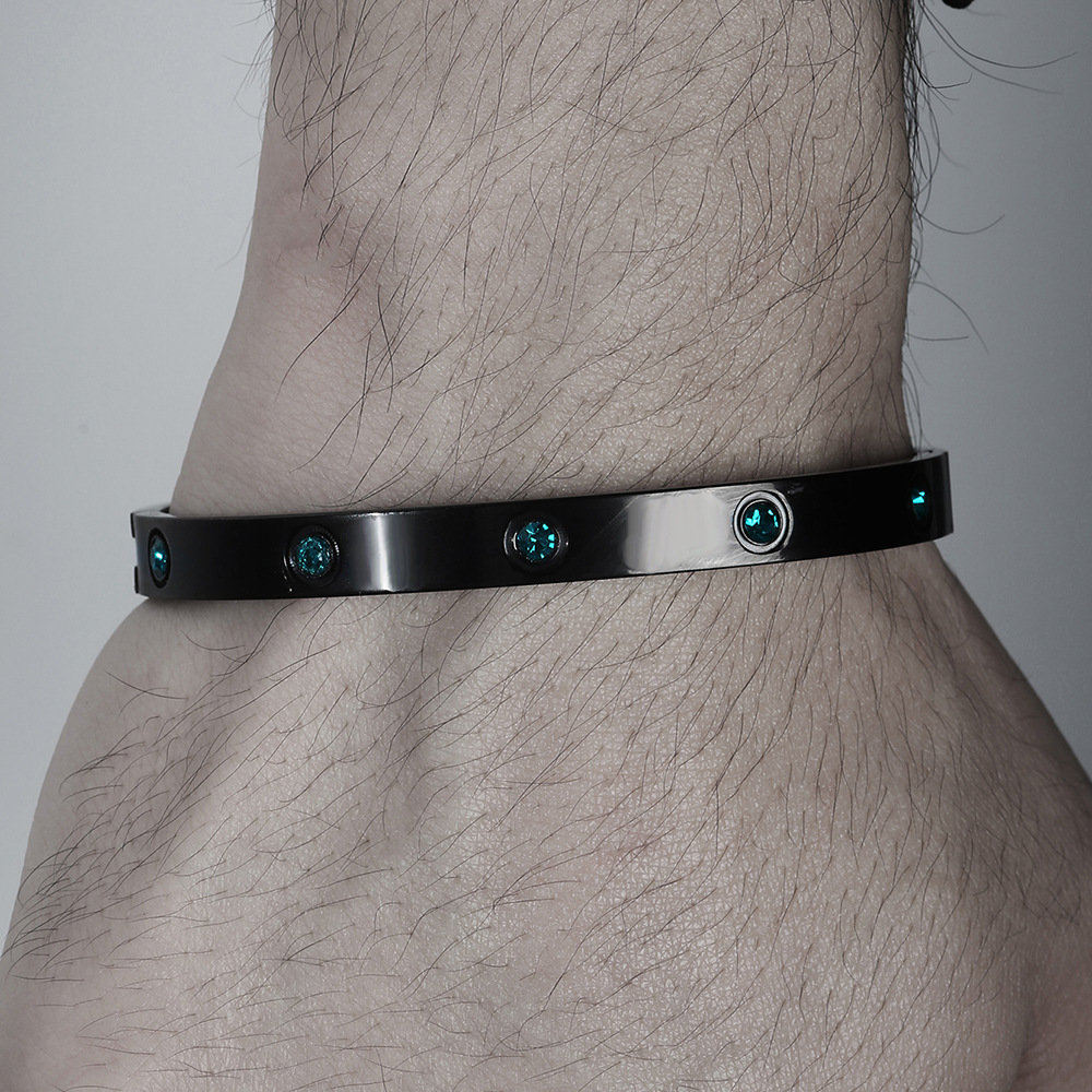 Fashion Round Stainless Steel Plating Inlay Rhinestones Bangle 1 Piece