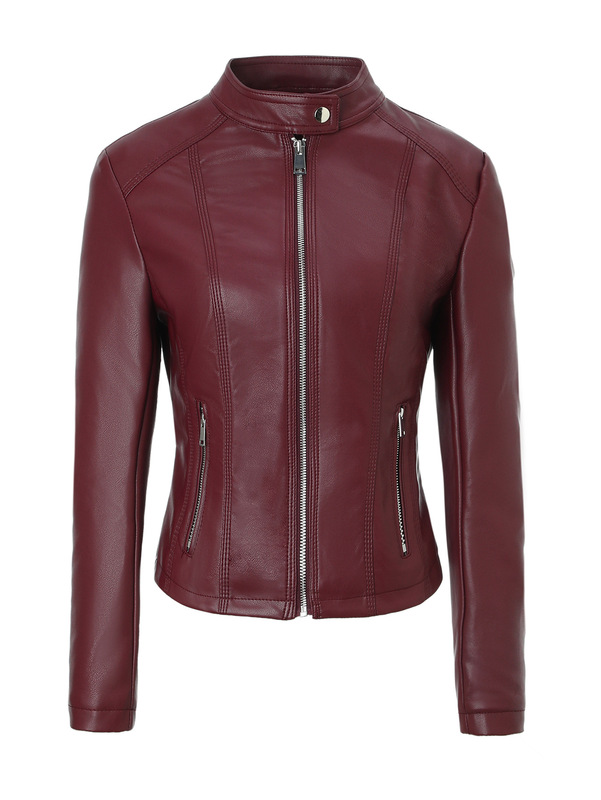 跨境女式PU皮衣秋冬立领皮夹克欧美复古机车外套Women's coat|undefined