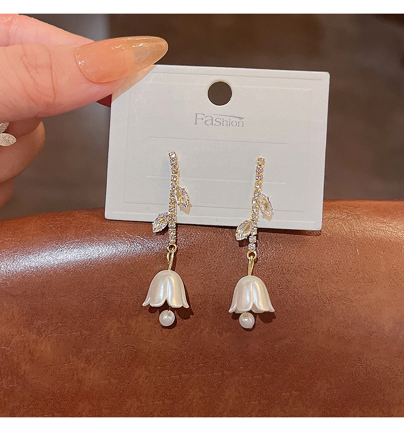 Fashion Flower Copper Drop Earrings Tassel Acrylic Zircon Copper Earrings 1 Pair