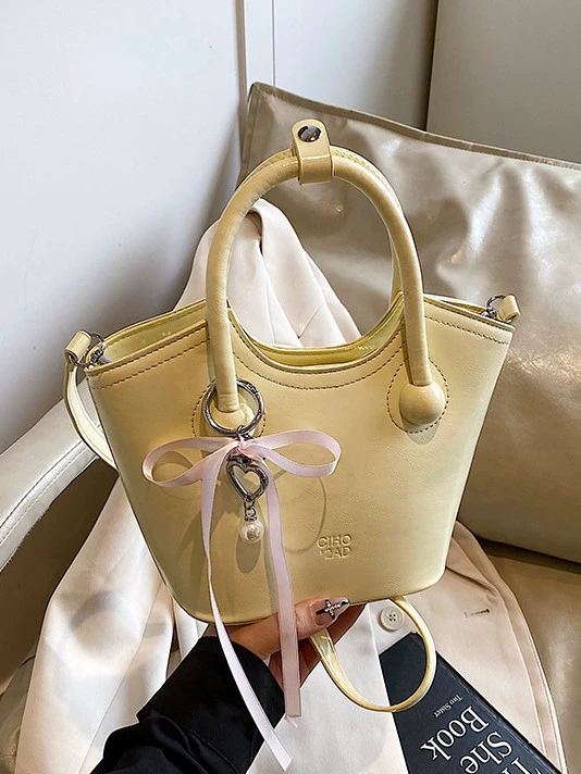 Compact summer handheld small bag, city style, top handle and shoulder strap, with/without pendant