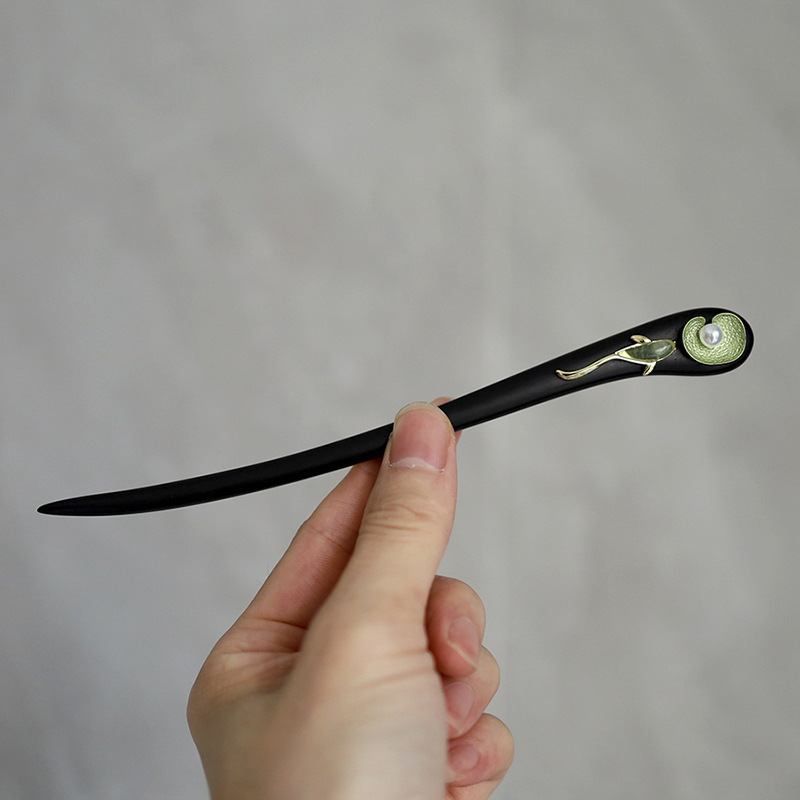 A75 연잎 잉어 비녀 [흑단]