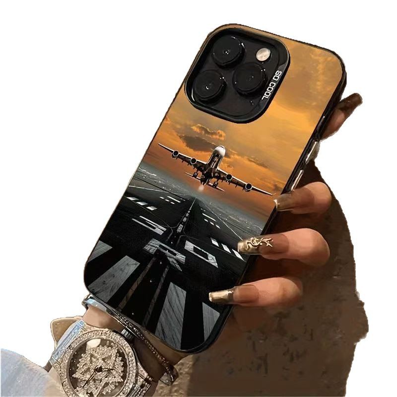 El despegue del avión es adecuado para la carcasa del teléfono móvil Apple 16Promax, carcasa de gas personalizada iPhone15/14/13 texto 12
