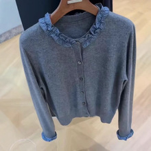 衬衫领拼接假两件毛衣女秋冬装小个子修身内搭针织开衫设计感上衣