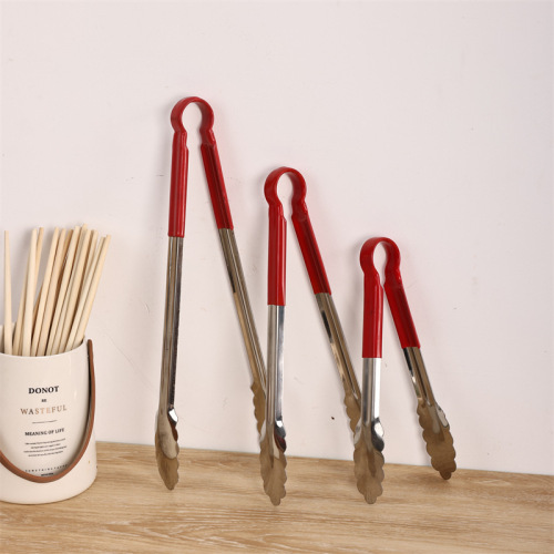 Red rubber edge food clips stainless steel silicone anti-scalding thickened food clips kitchen bread clips steak barbecue clips