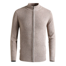 外貿尾單半高領拉鏈開衫男士100%純羊毛高端外套中年保暖針織毛衣