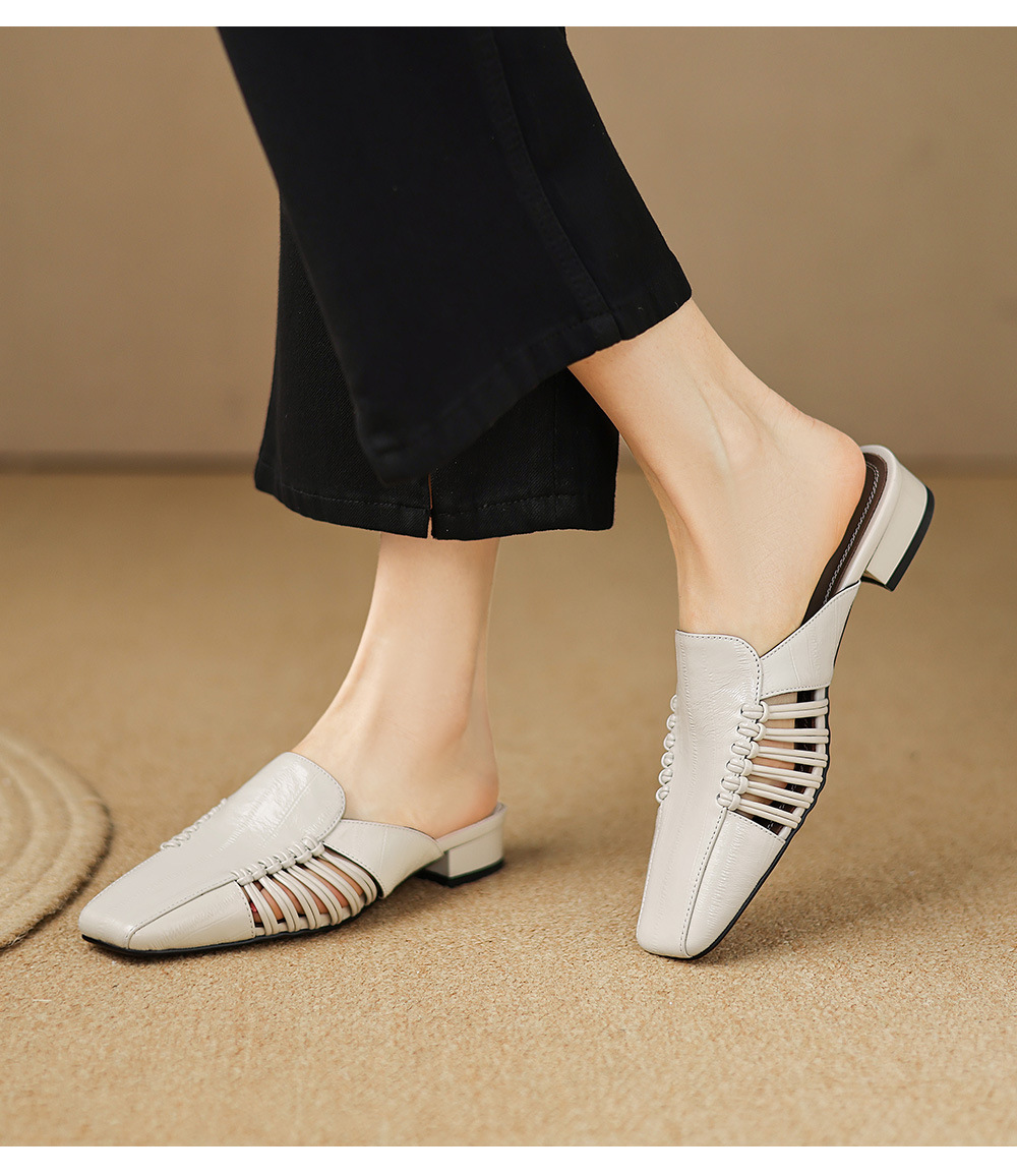 Dép sandal nữ quai chữ V bệt mũi tròn phong cách vintage — đen chi tiết 20